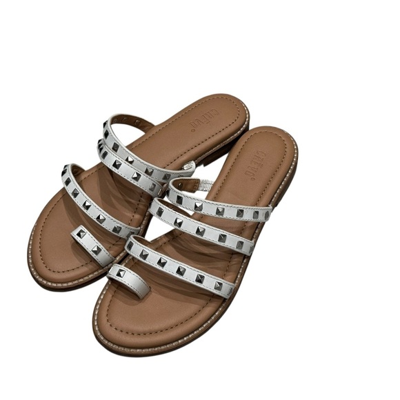 Women’s Crevo White Leather Polly Studded Strappy Slip-On Sandals: 6.5 - Picture 4 of 8